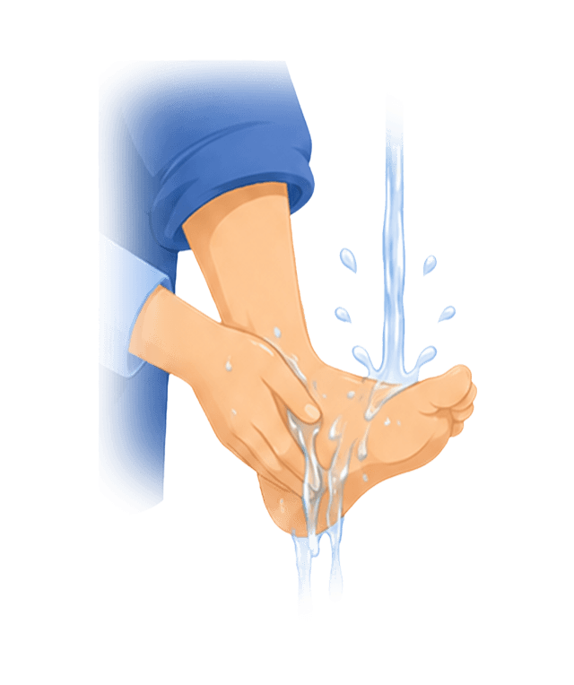 Wash the feet to the ankles, three times, men